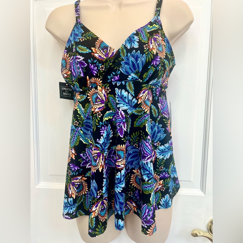 Vivid Colorful Underwire Tankini Top by Swim Solutions for Macy’s size 10 New!